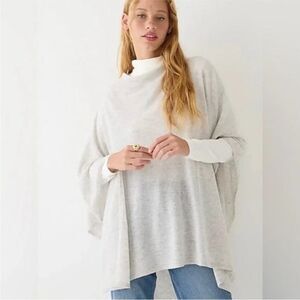 NWT J. Crew Cashmere-merino wool Mockneck Poncho in light grey